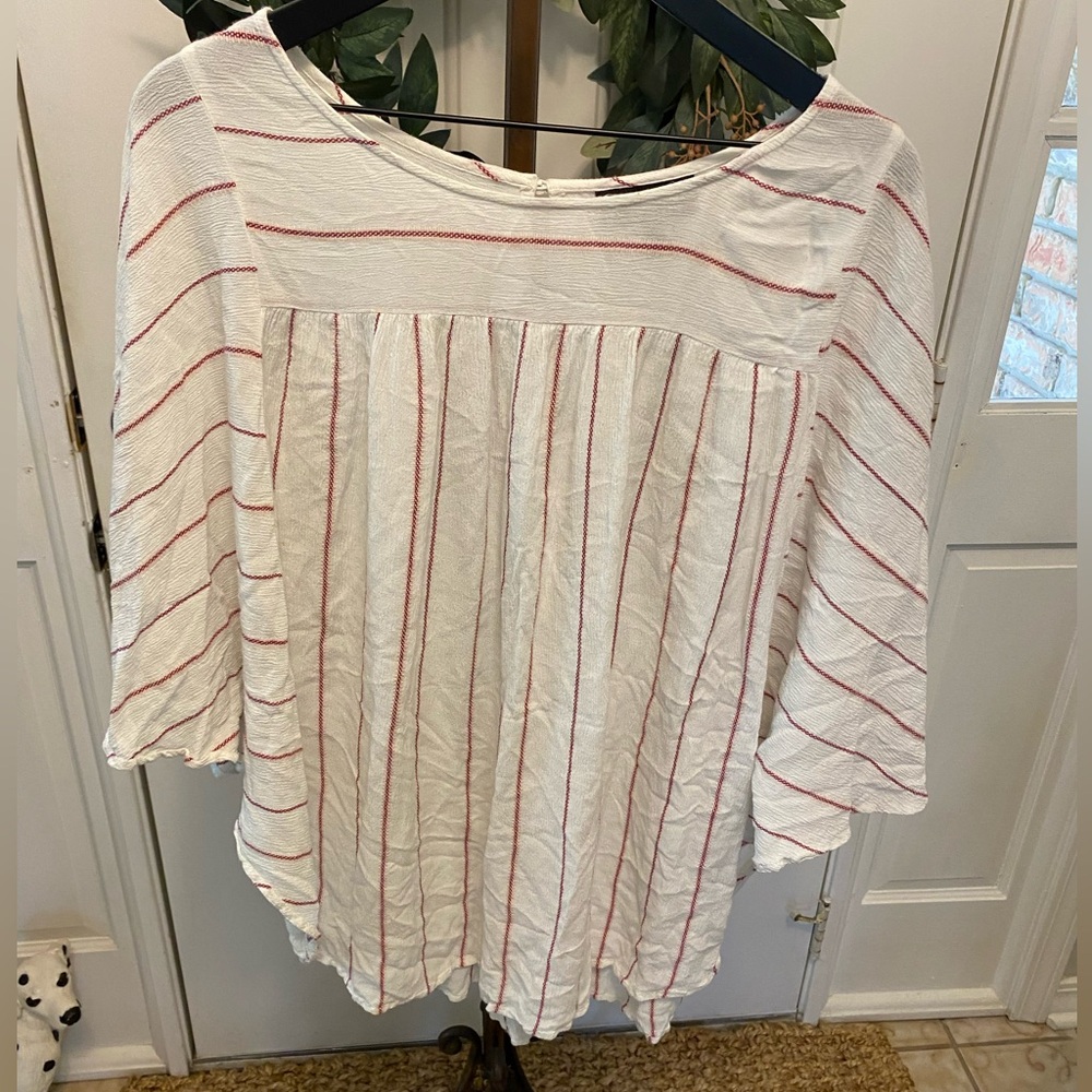 Lane Bryant Embroidered Stripe Top Short Sleeves 14/16 14 16 Oversized